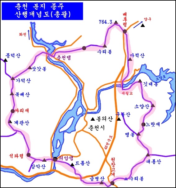 춘천분지 종주 산행개념도