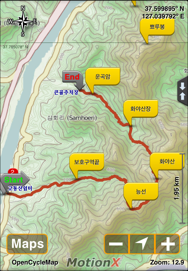 화야산(가평군) 산행개념도
